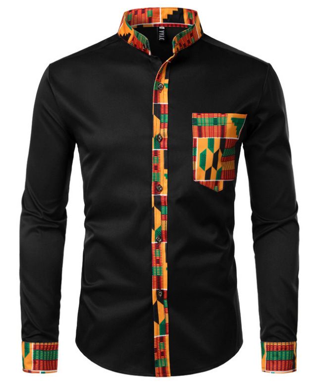 Men's Wear resistant and Wrinkle resistant Long sleeved Shirt with Printed Long sleeved Cardigan and Collar for Men's Wear