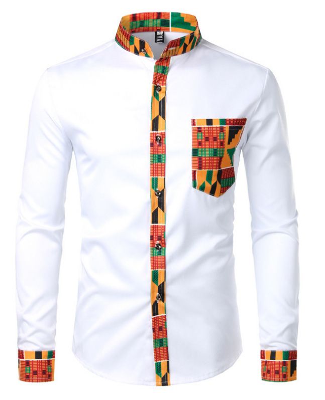 Men's Wear resistant and Wrinkle resistant Long sleeved Shirt with Printed Long sleeved Cardigan and Collar for Men's Wear
