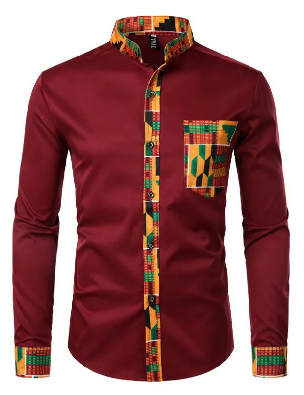 Men's Wear resistant and Wrinkle resistant Long sleeved Shirt with Printed Long sleeved Cardigan and Collar for Men's Wear