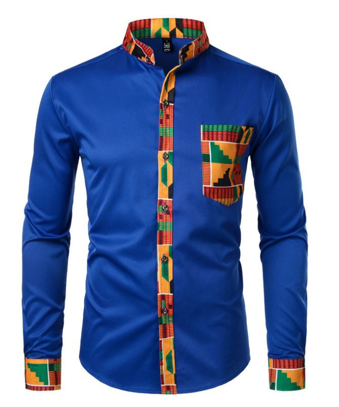 Men's Wear resistant and Wrinkle resistant Long sleeved Shirt with Printed Long sleeved Cardigan and Collar for Men's Wear