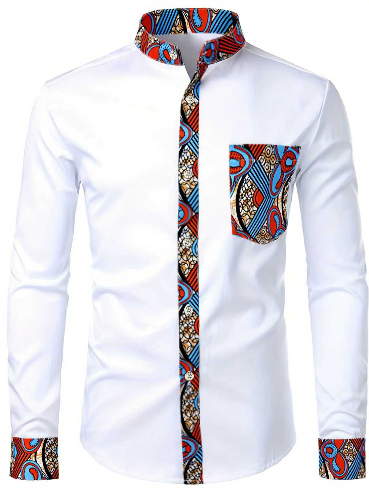 Men's Wear resistant and Wrinkle resistant Long sleeved Shirt with Printed Long sleeved Cardigan and Collar for Men's Wear