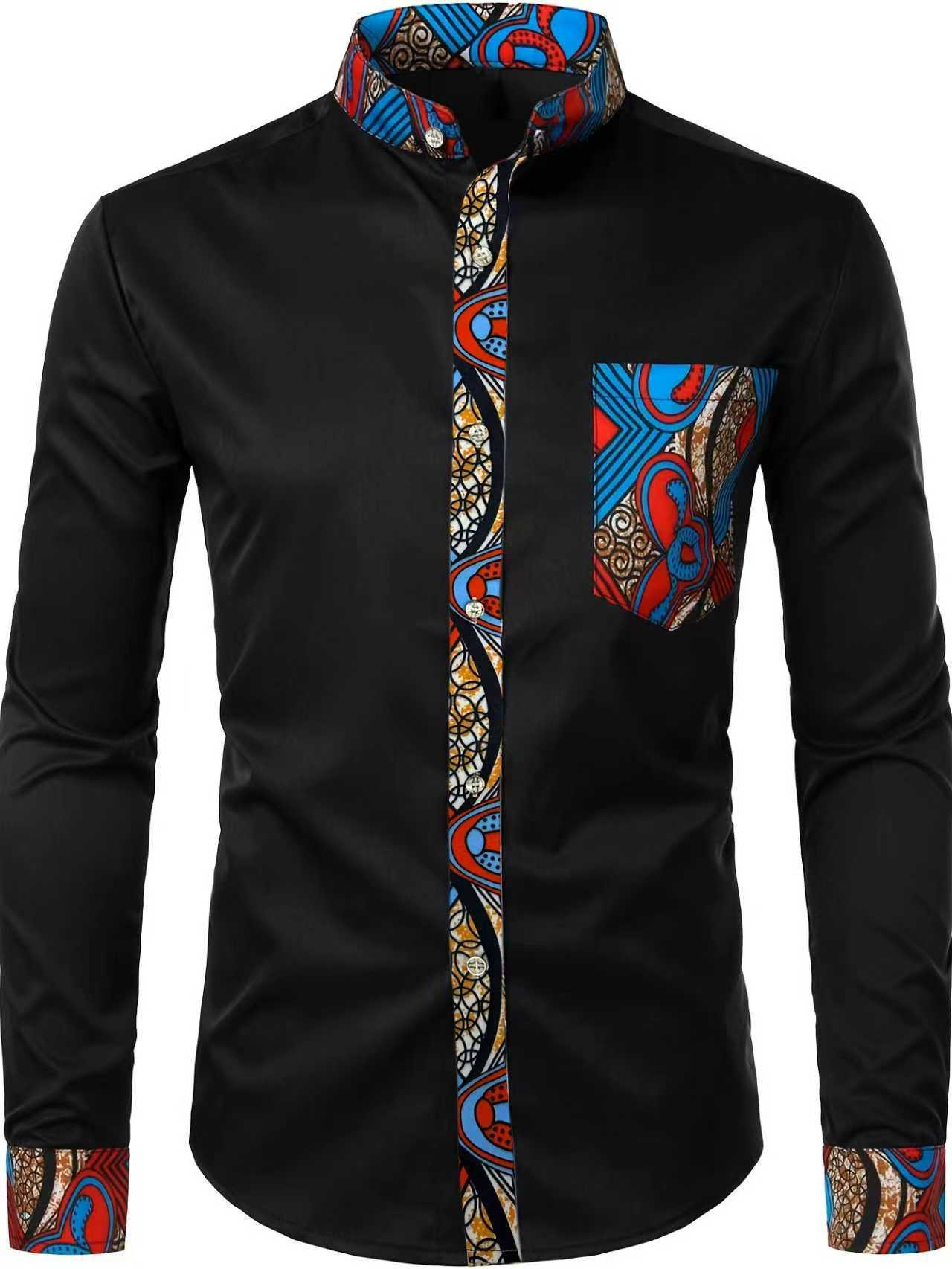Men's Wear resistant and Wrinkle resistant Long sleeved Shirt with Printed Long sleeved Cardigan and Collar for Men's Wear