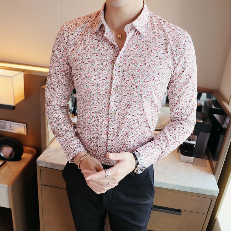 Fashionable men's casual long sleeved shirt printed shirt long sleeved floral shirt plus size men's clothing