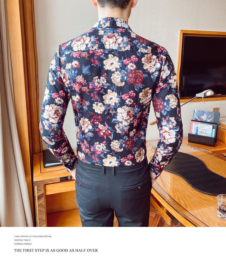 Fashionable men's casual long sleeved shirt printed shirt long sleeved floral shirt plus size men's clothing