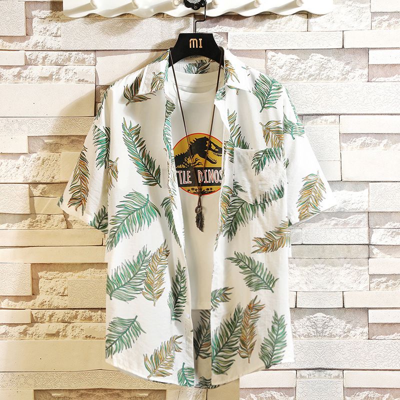 Fashionable men's casual breathable short sleeved shirt, printed shirt, short sleeved floral shirt, plus size men's shirt