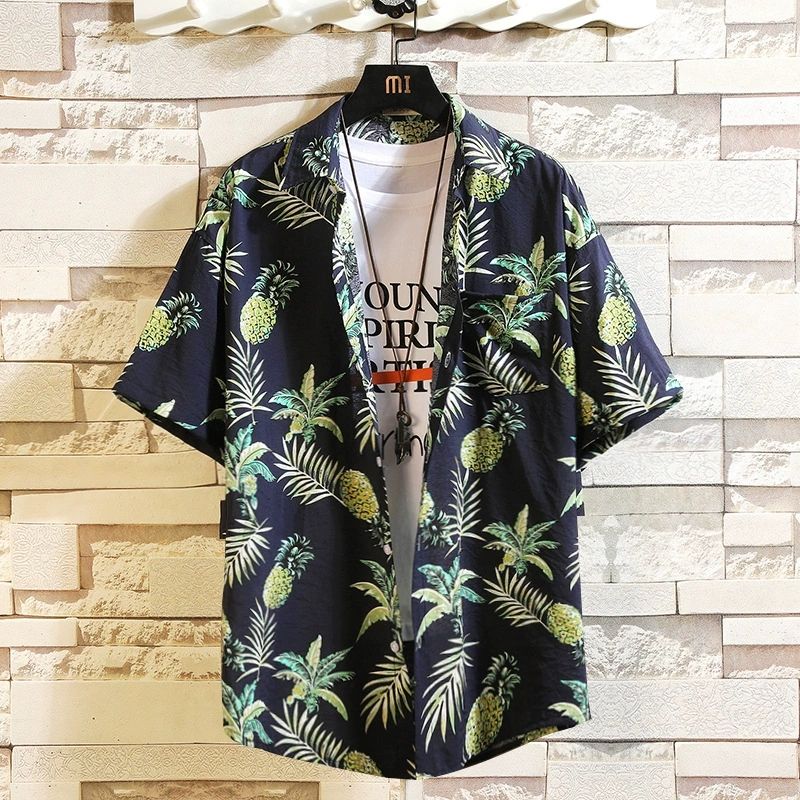 Fashionable men's casual breathable short sleeved shirt, printed shirt, short sleeved floral shirt, plus size men's shirt