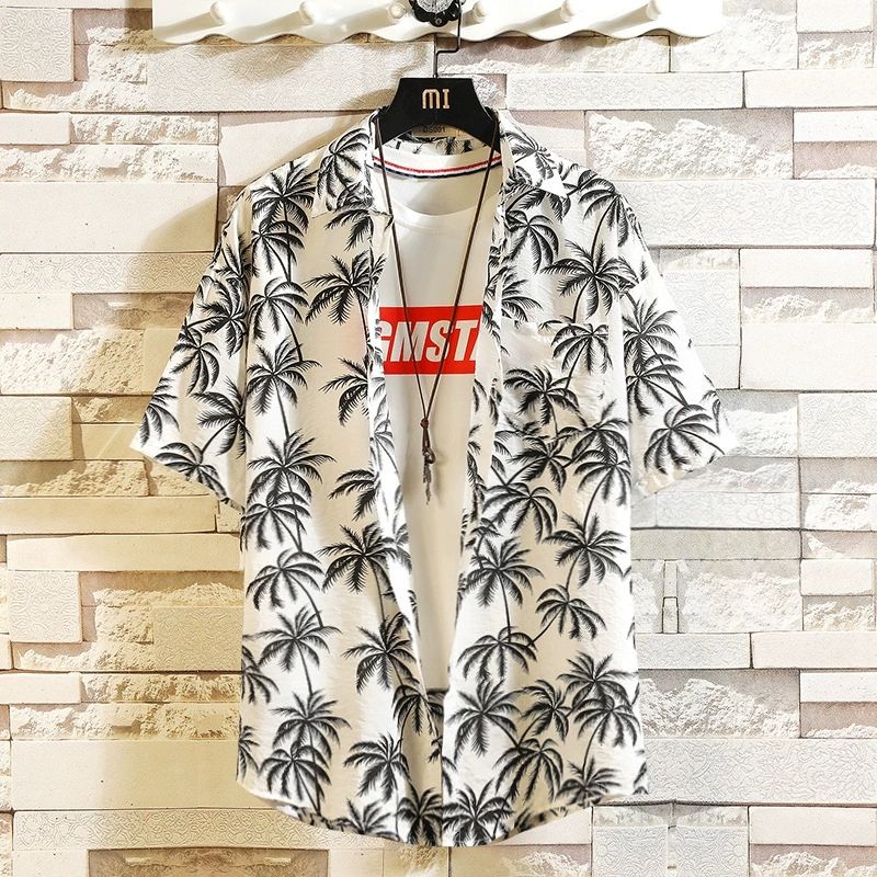 Fashionable men's casual breathable short sleeved shirt, printed shirt, short sleeved floral shirt, plus size men's shirt