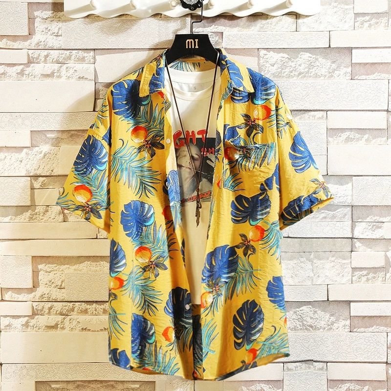 Fashionable men's casual breathable short sleeved shirt, printed shirt, short sleeved floral shirt, plus size men's shirt