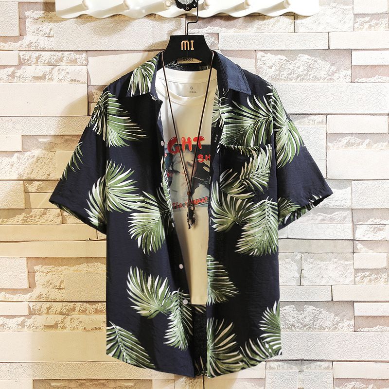 Fashionable men's casual breathable short sleeved shirt, printed shirt, short sleeved floral shirt, plus size men's shirt