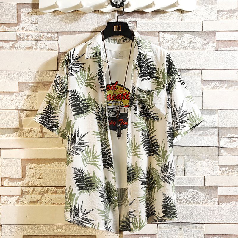 Fashionable men's casual breathable short sleeved shirt, printed shirt, short sleeved floral shirt, plus size men's shirt