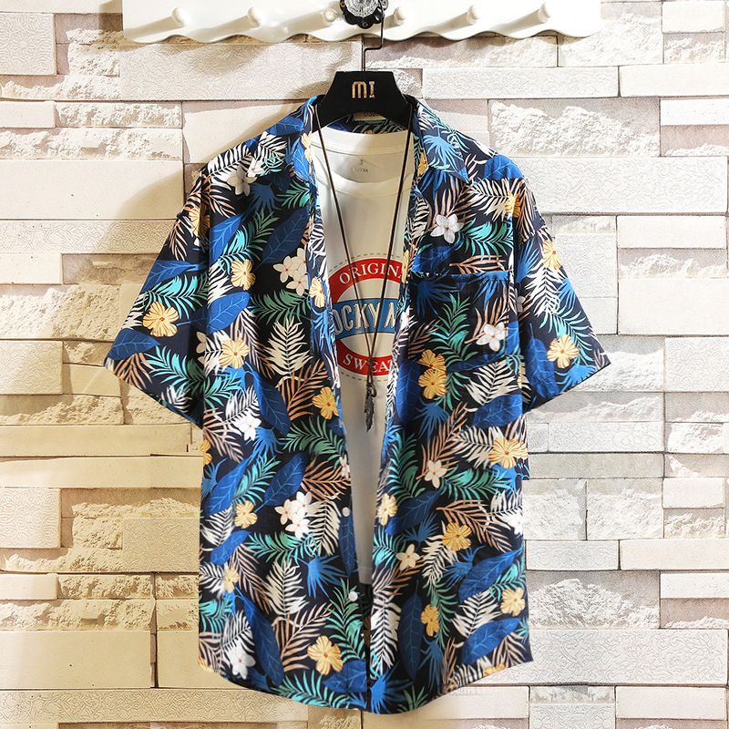 Fashionable men's casual breathable short sleeved shirt, printed shirt, short sleeved floral shirt, plus size men's shirt
