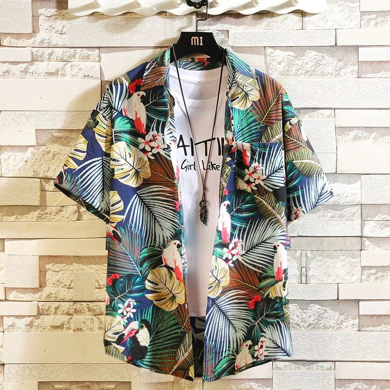 Fashionable men's casual breathable short sleeved shirt, printed shirt, short sleeved floral shirt, plus size men's shirt