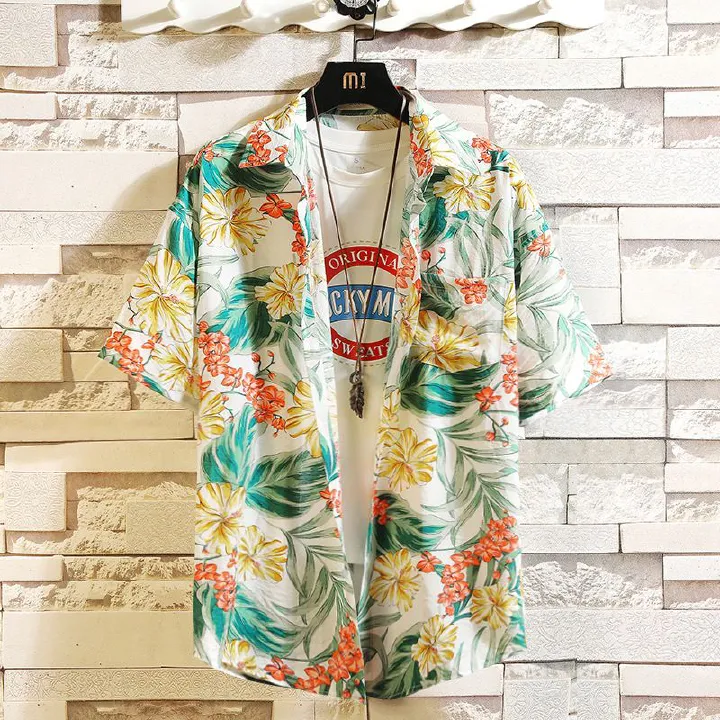 Fashionable men's casual breathable short sleeved shirt, printed shirt, short sleeved floral shirt, plus size men's shirt