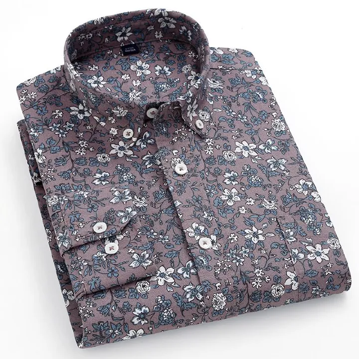 New men's long sleeved shirt with fashionable retro print and non fading long sleeved shirt for men