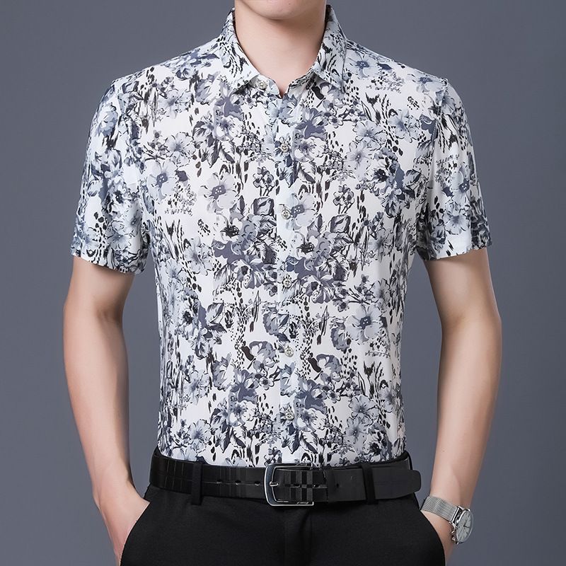 New men's summer business short sleeved shirt with fashionable retro printed short sleeved shirt for men's wear