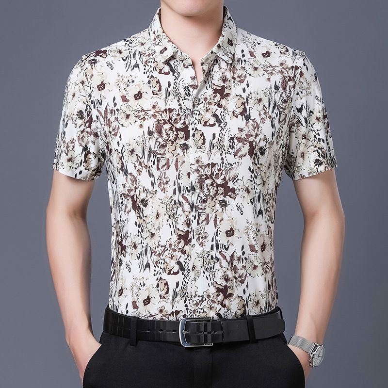 New men's summer business short sleeved shirt with fashionable retro printed short sleeved shirt for men's wear
