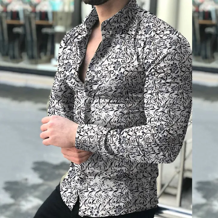 New Arrival: Men’s Summer Long-Sleeve Shirt – Fashionable Retro Print Long-Sleeve Shirt