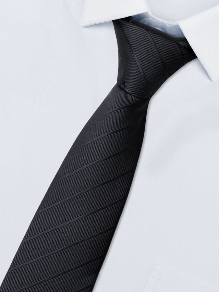 Men's Formal Tie for Grooms: Fine Black Stripe Hand-Tied Tie