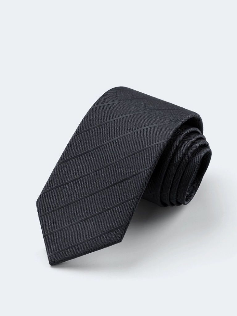 Men's Formal Tie for Grooms: Fine Black Stripe Hand-Tied Tie
