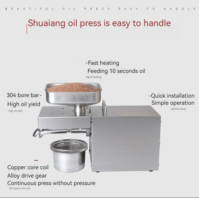 220V Fully Automatic Stainless Steel Oil Press – Compact Domestic Oil Press for Hot and Cold Pressing – CE Certified