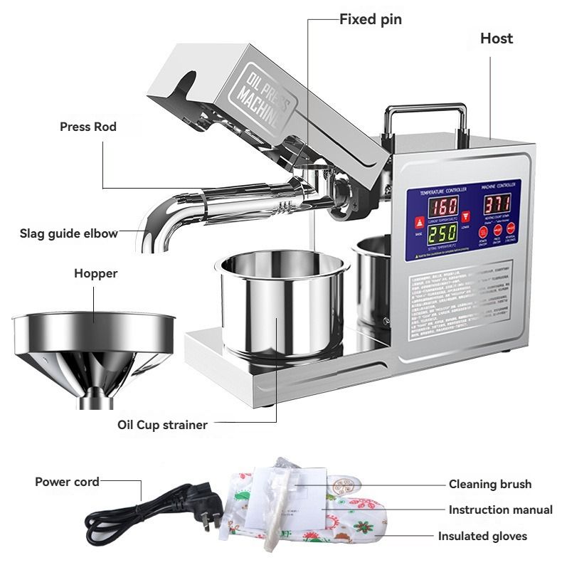 220V Digital Temperature-Controlled Smart Oil Press, Household Oil Press, 304 Stainless Steel Small Domestic Oil Press