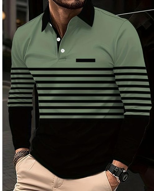 Spring new men's zipper casual long sleeved T-shirt slim fit men's sports collar shirt polo shirt men's clothing