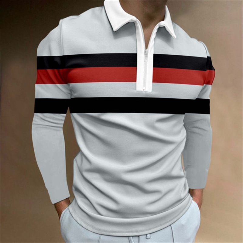 Spring new men's zipper casual long sleeved T-shirt slim fit men's sports collar shirt polo shirt men's clothing