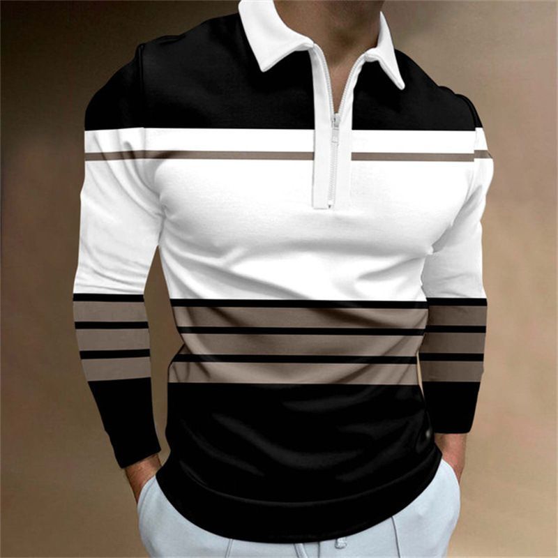 Spring new men's zipper casual long sleeved T-shirt slim fit men's sports collar shirt polo shirt men's clothing