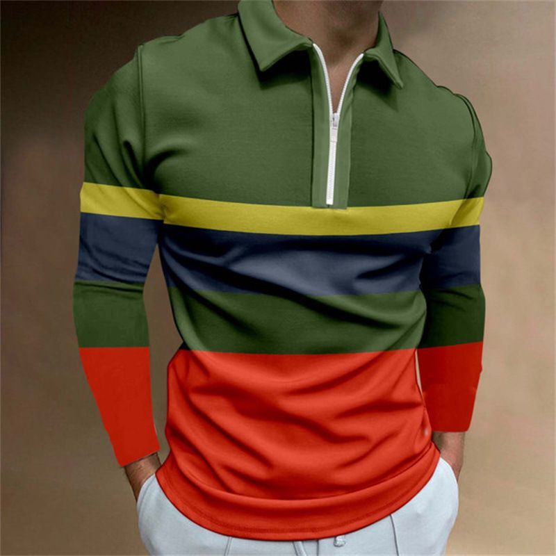 Spring new men's zipper casual long sleeved T-shirt slim fit men's sports collar shirt polo shirt men's clothing
