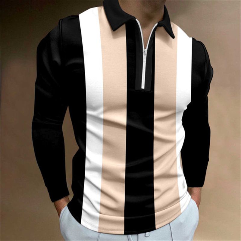 Spring new men's zipper casual long sleeved T-shirt slim fit men's sports collar shirt polo shirt men's clothing