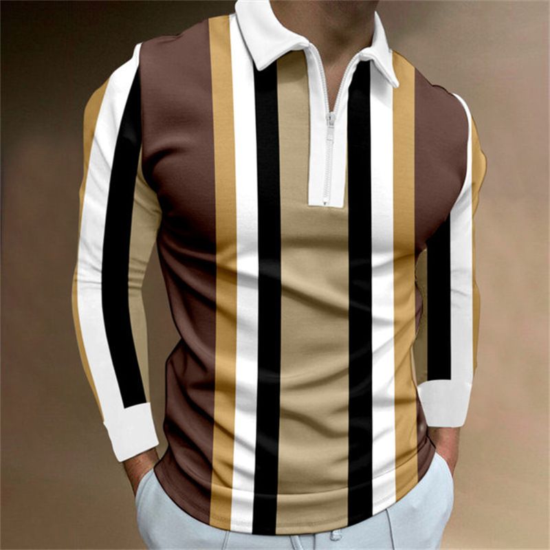Spring new men's zipper casual long sleeved T-shirt slim fit men's sports collar shirt polo shirt men's clothing