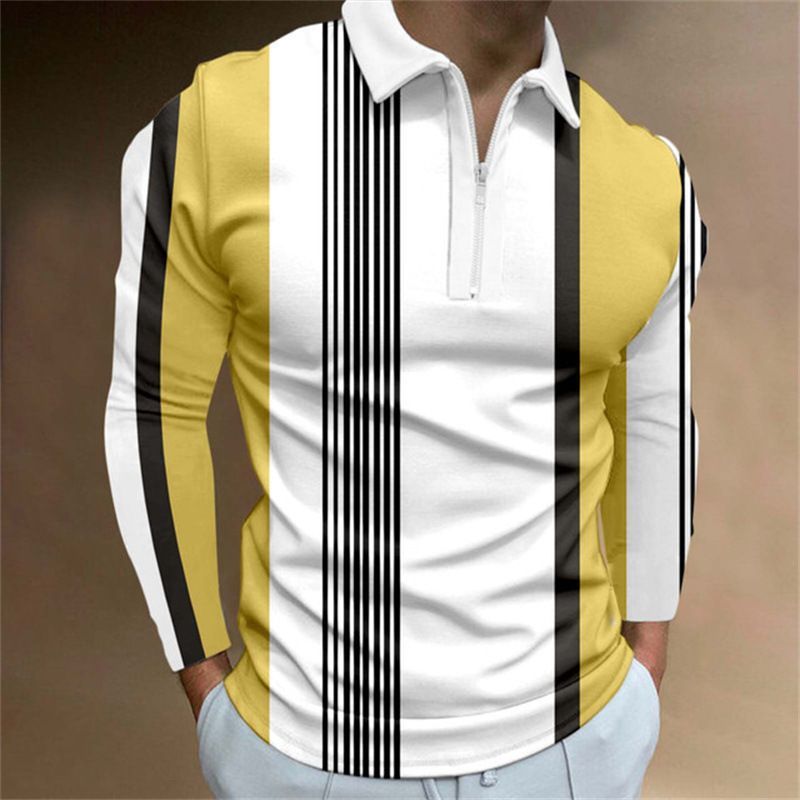 Spring new men's zipper casual long sleeved T-shirt slim fit men's sports collar shirt polo shirt men's clothing