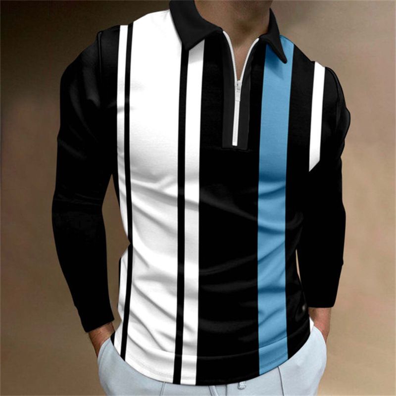 Spring new men's zipper casual long sleeved T-shirt slim fit men's sports collar shirt polo shirt men's clothing