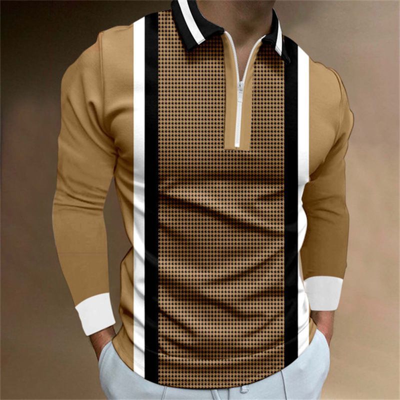 Spring new men's zipper casual long sleeved T-shirt slim fit men's sports collar shirt polo shirt men's clothing