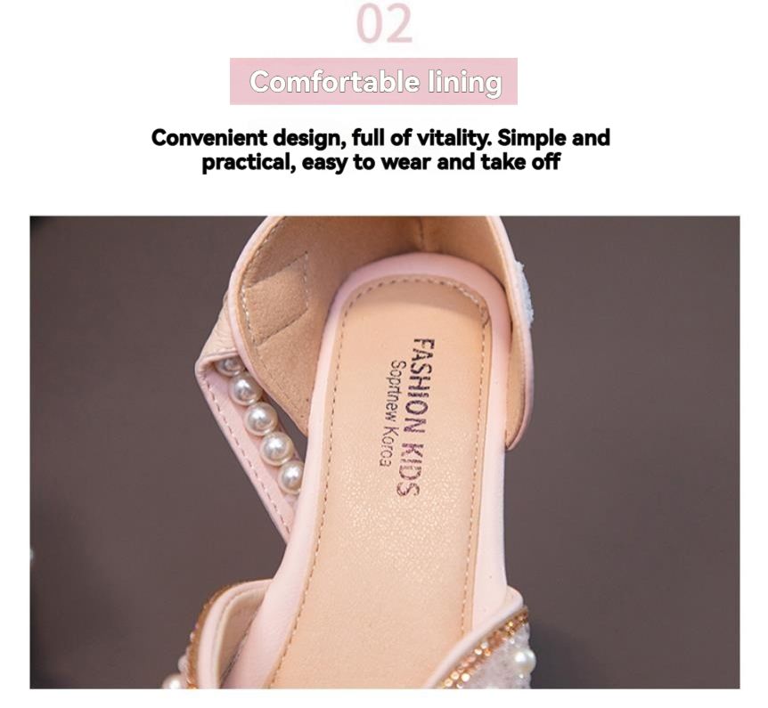 Summer children's breathable and non slip sandals, bow pearl children's shoes, girls' princess shoes, sandals, little girls' single shoes