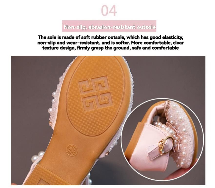 Summer children's breathable and non slip sandals, bow pearl children's shoes, girls' princess shoes, sandals, little girls' single shoes