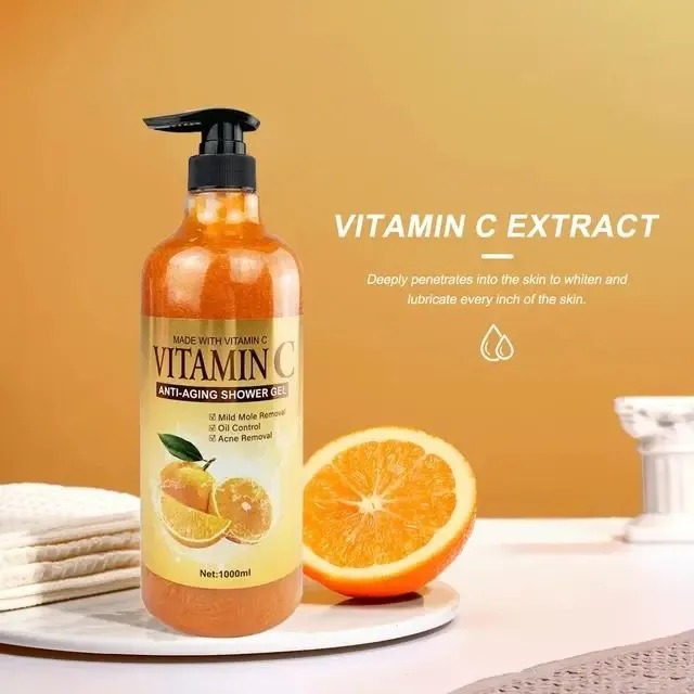 Wokali Vitamin C Anti Aging Shower Gel 1000ML Custom Body wash Scented Moisturizing Natural Vitamin C Organic Foam bath vitamin c skin brightening shower gel