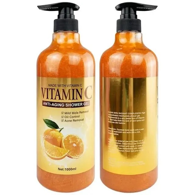 Wokali Vitamin C Anti Aging Shower Gel 1000ML Custom Body wash Scented Moisturizing Natural Vitamin C Organic Foam bath vitamin c skin brightening shower gel