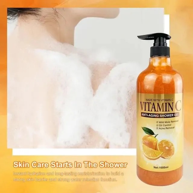 Wokali Vitamin C Anti Aging Shower Gel 1000ML Custom Body wash Scented Moisturizing Natural Vitamin C Organic Foam bath vitamin c skin brightening shower gel