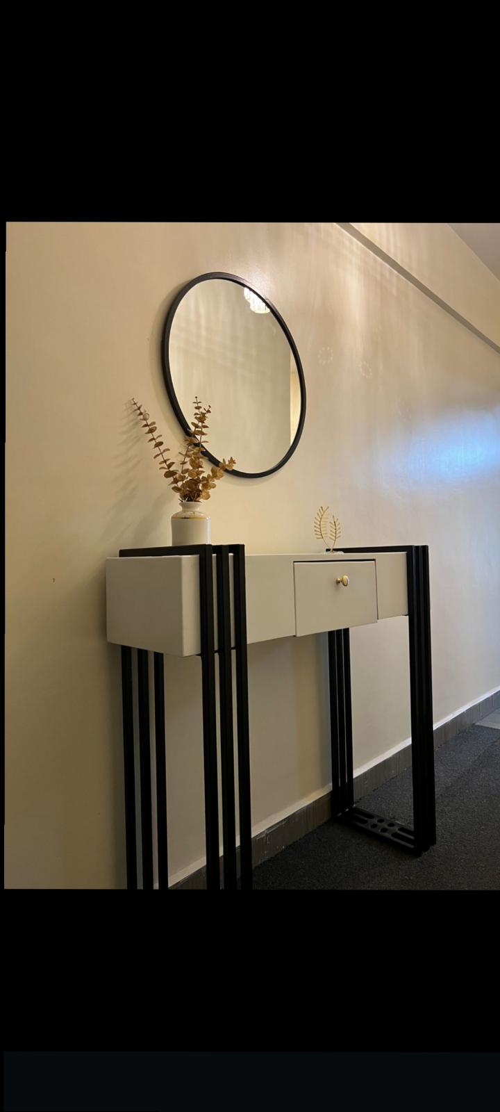 Storage and Style combined White and Black Elegant Console Table With Mirror Set