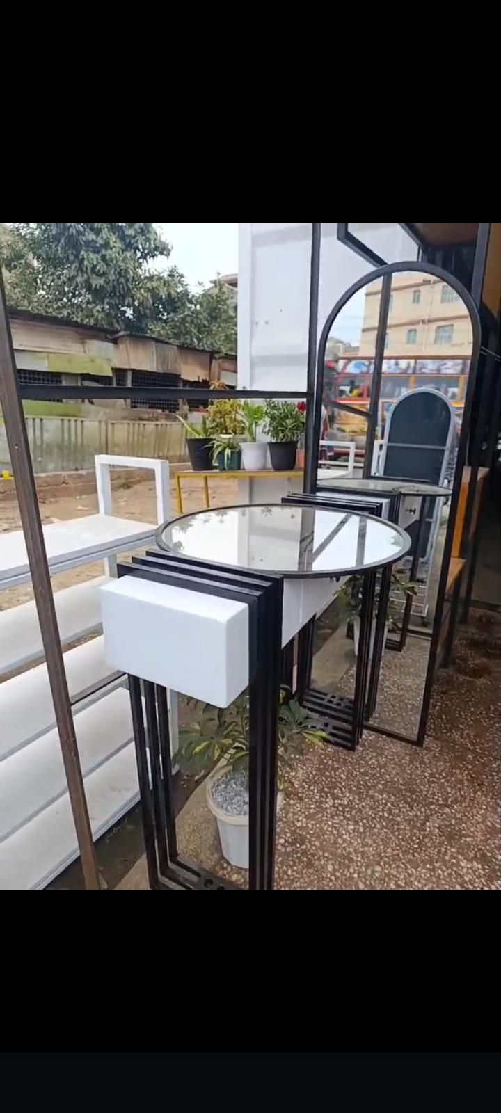Storage and Style combined White and Black Elegant Console Table With Mirror Set