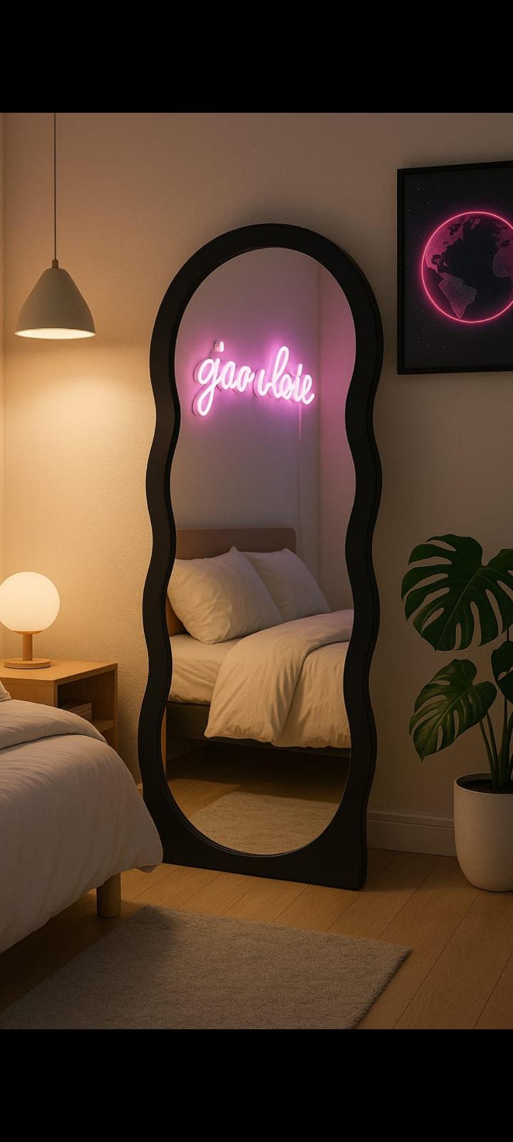 Custom Wave-Edge Black  Full Length Mirror 183 by 60 cm(own stand)