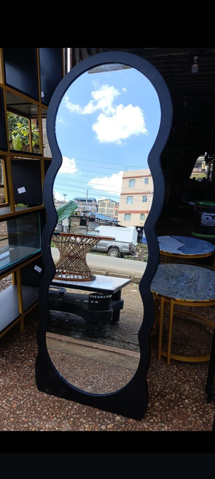 Custom Wave-Edge Black  Full Length Mirror 183 by 60 cm(own stand)