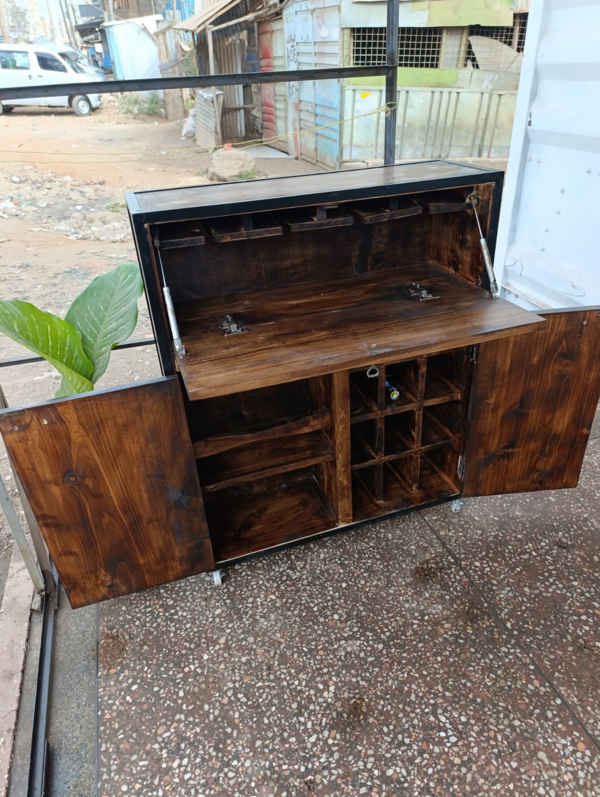 Premium Wooden Bar Cabinet with Wine Rack - 100cm x 60cm x 40cm Multi-Function Storage