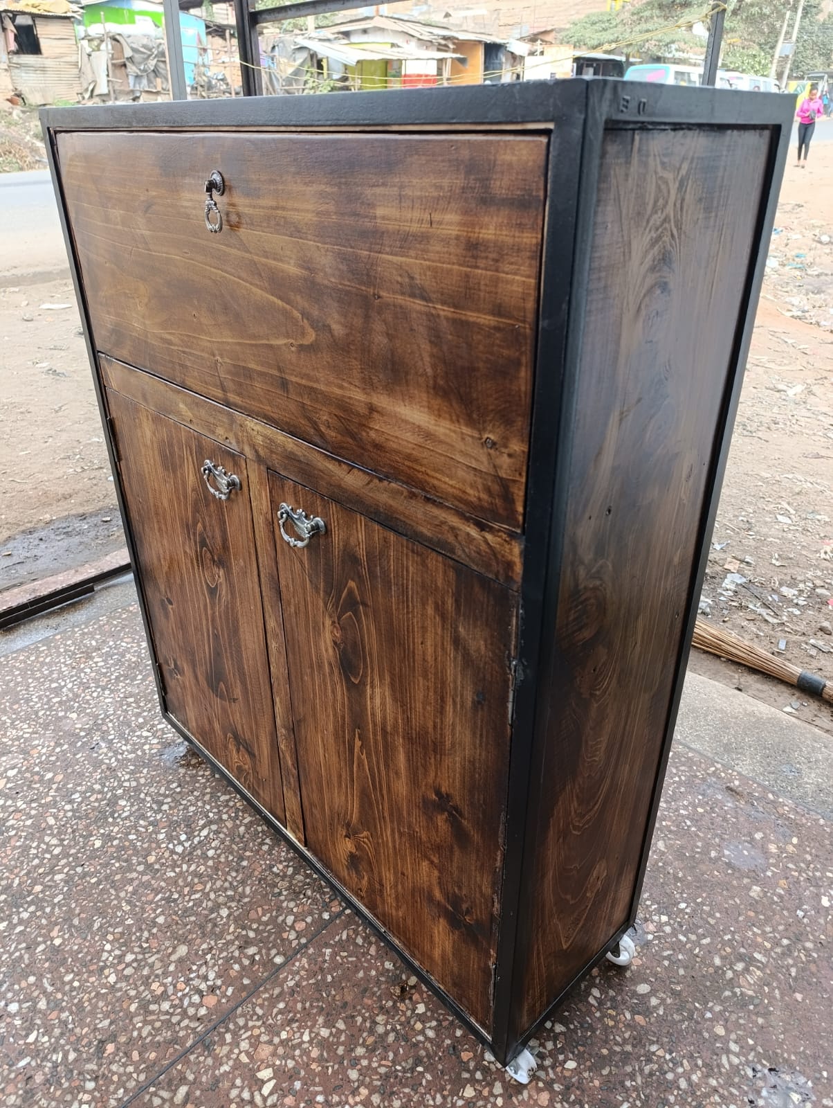 Premium Wooden Bar Cabinet with Wine Rack - 100cm x 60cm x 40cm Multi-Function Storage