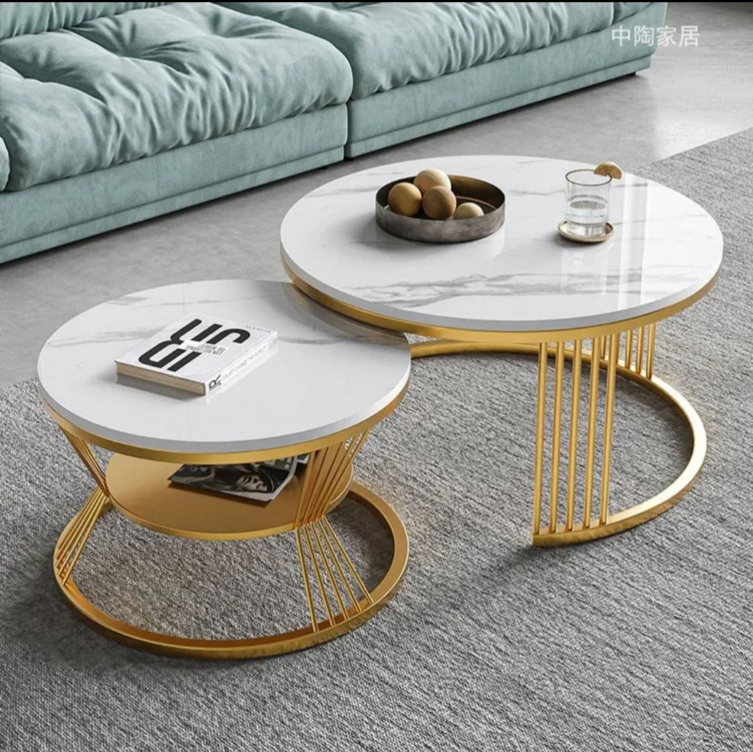 Luxury Marble Top Nesting Coffee Table Set – Gold Frame (2-Piece)  70 and 50 cm diameter