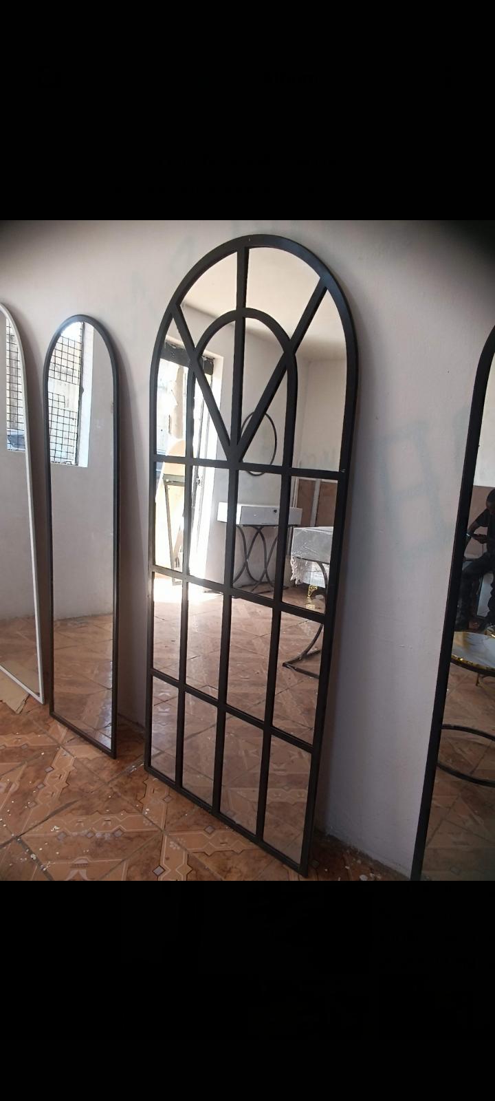 Large Arched cathedral Window Mirror - Black Frame (2.5 x 6 ft)