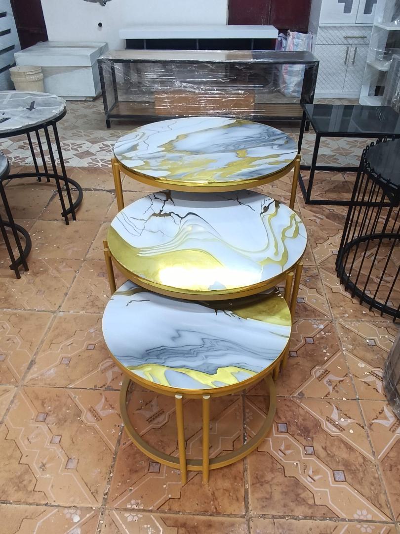 Luxury Marble Nesting Side Tables Set of 3 - Gold Frame (60x50x40cm)