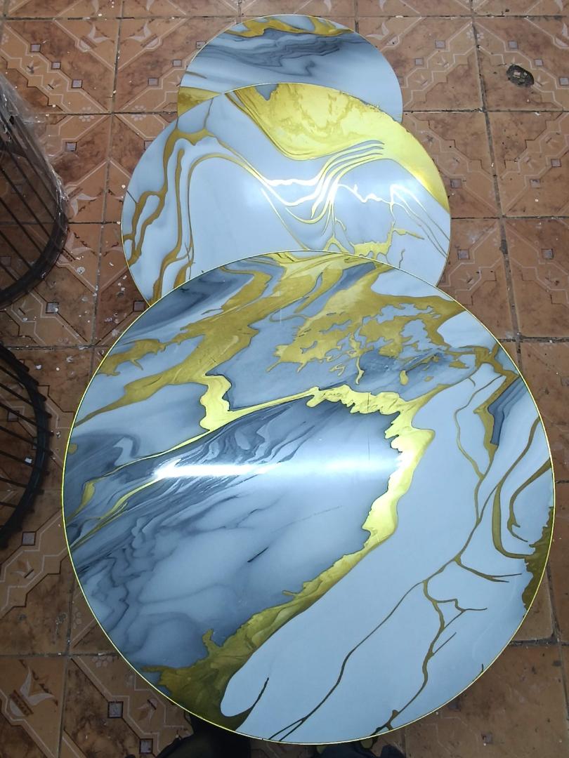 Luxury Marble Nesting Side Tables Set of 3 - Gold Frame (60x50x40cm)