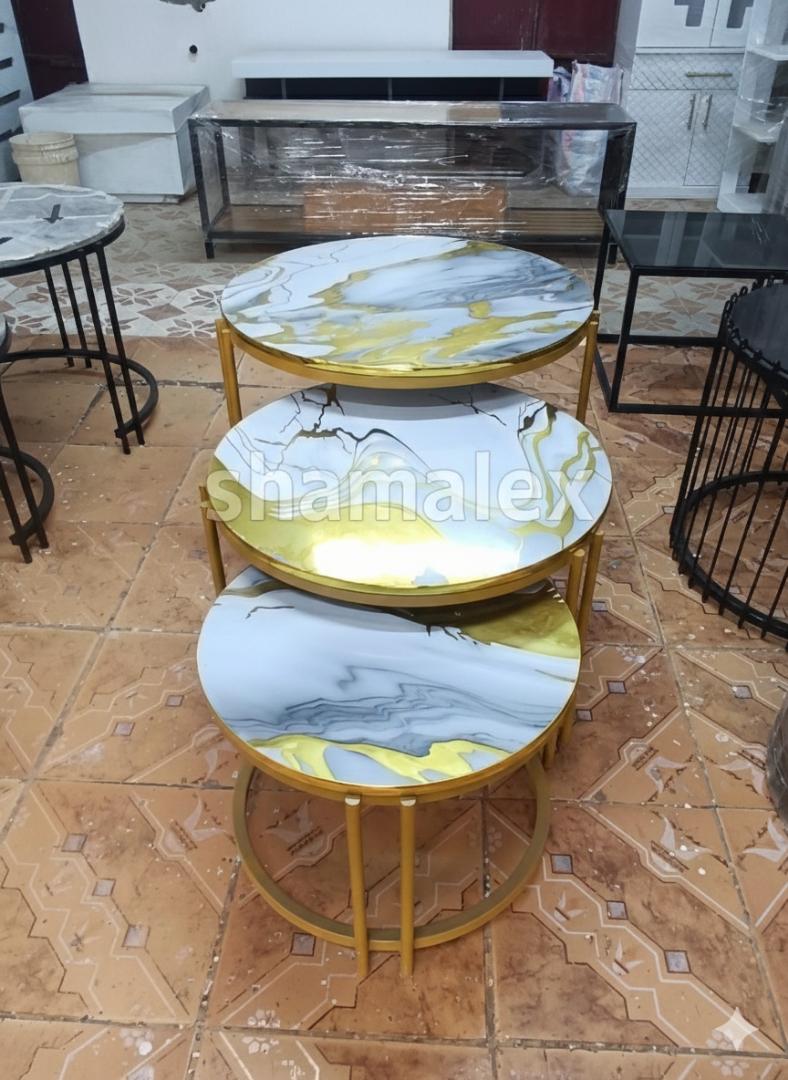 Luxury Marble Nesting Side Tables Set of 3 - Gold Frame (60x50x40cm)